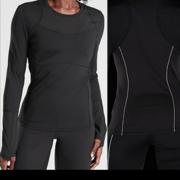 Athleta Tops - NWOT ATHLETA ECLIPSE REFLECTIVE Long Sleeve Top in Black/Gray - Small